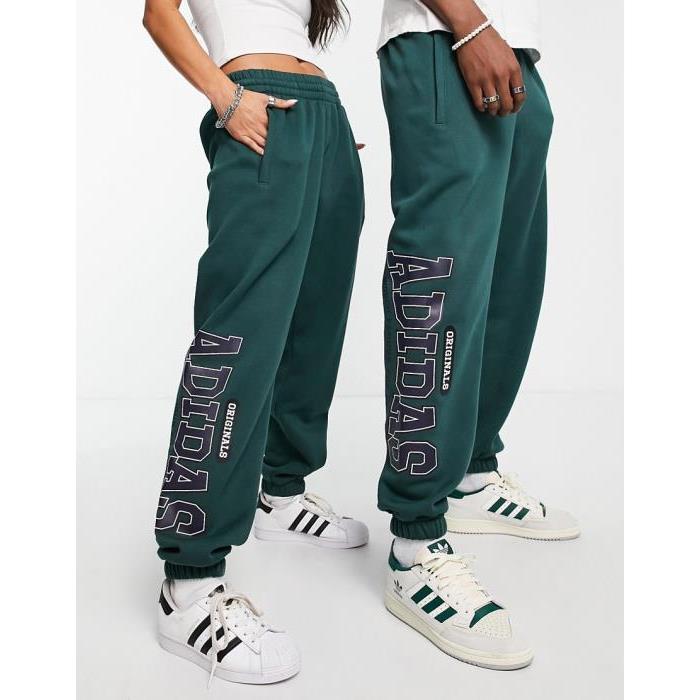 Adidas Originals 아디다스 오리지널 Preppy Varsity 라지 로고 오버사이즈 스웨트팬츠 in dark 그린 MID GREEN 204121654울랄라 편집샵