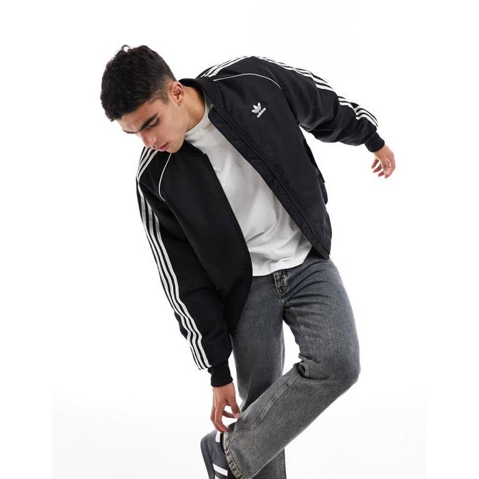 Adidas Originals 아디다스 오리지널 3 스트라이프 퀼트 봄버 자켓 in 블랙울랄라 편집샵