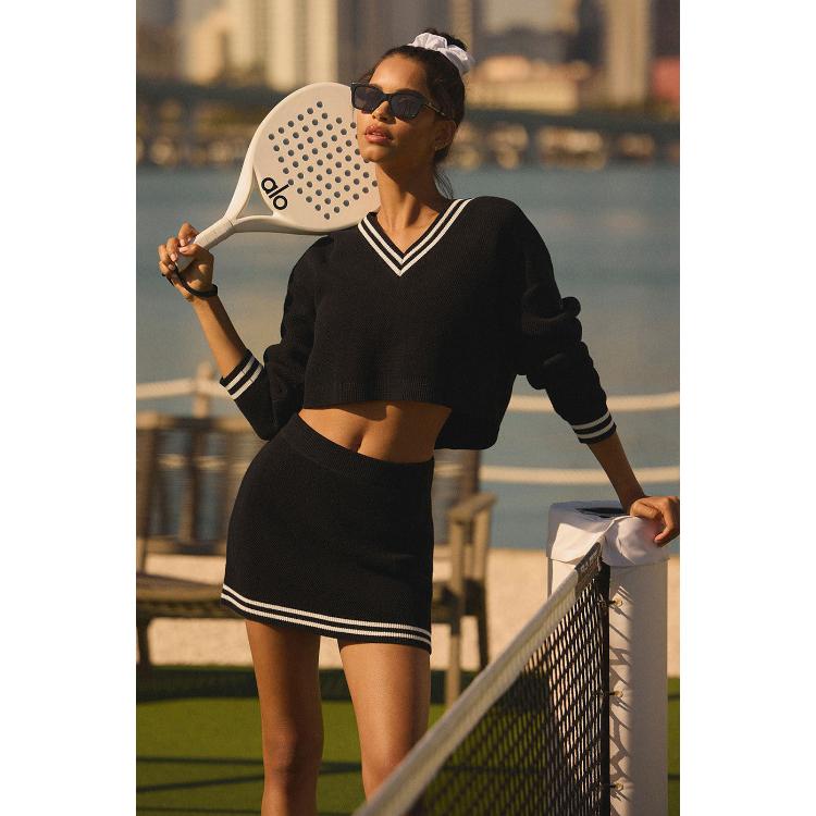 알로요가 테니스 클럽 스웨터 니트 스커트 블랙 아이보리 여성울랄라 편집샵