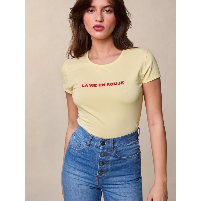 루즈 Rouje 퍼거스 티셔츠 반소매 프린트 코튼 옐로우 여성울랄라 편집샵